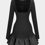 Tie Backless Lange Mouwen Mini Jurk