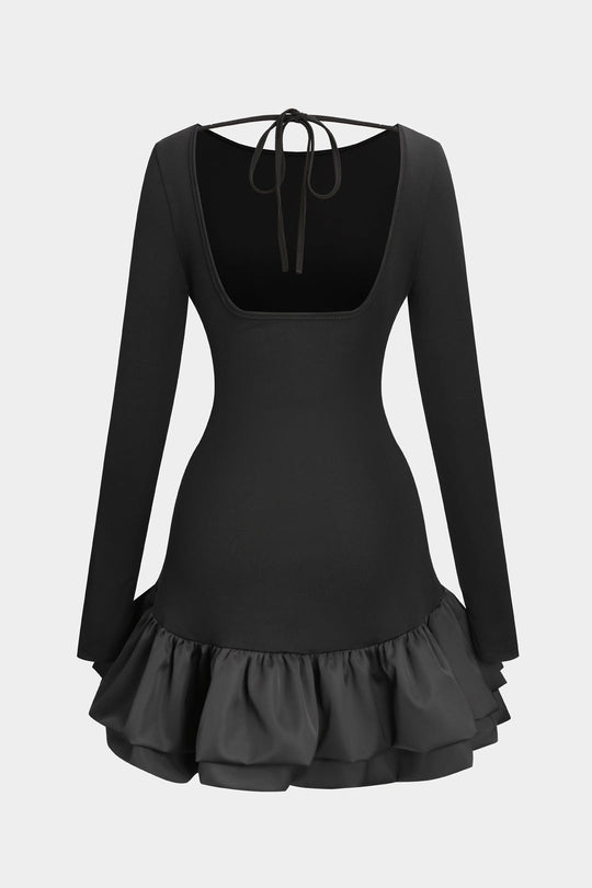 Tie Backless Lange Mouwen Mini Jurk