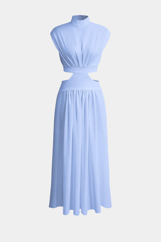 Mock Neck Cut Out Plissé Maxi Jurk