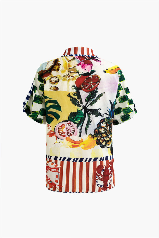 Saffraan - Opvallende Tropische Print Dames Crop Shirt