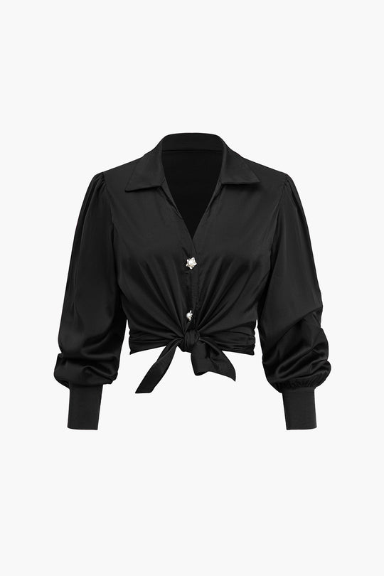 Yolanda - Glad Satijnen Comfort Vrouwen Langemouw Shirt