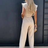 Elegante Dames Jumpsuit met Strikceintuur – Comfortabele Zomeroutfit met Volle Pijpen