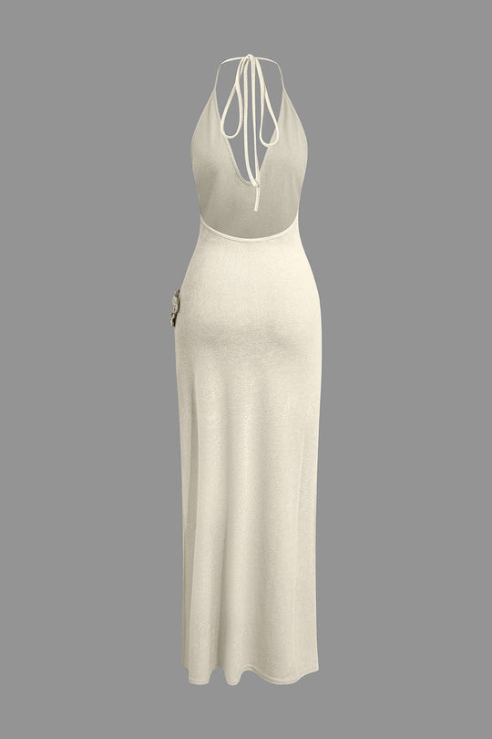 3D Bloem V-Hals Rugloos Split Maxi Jurk