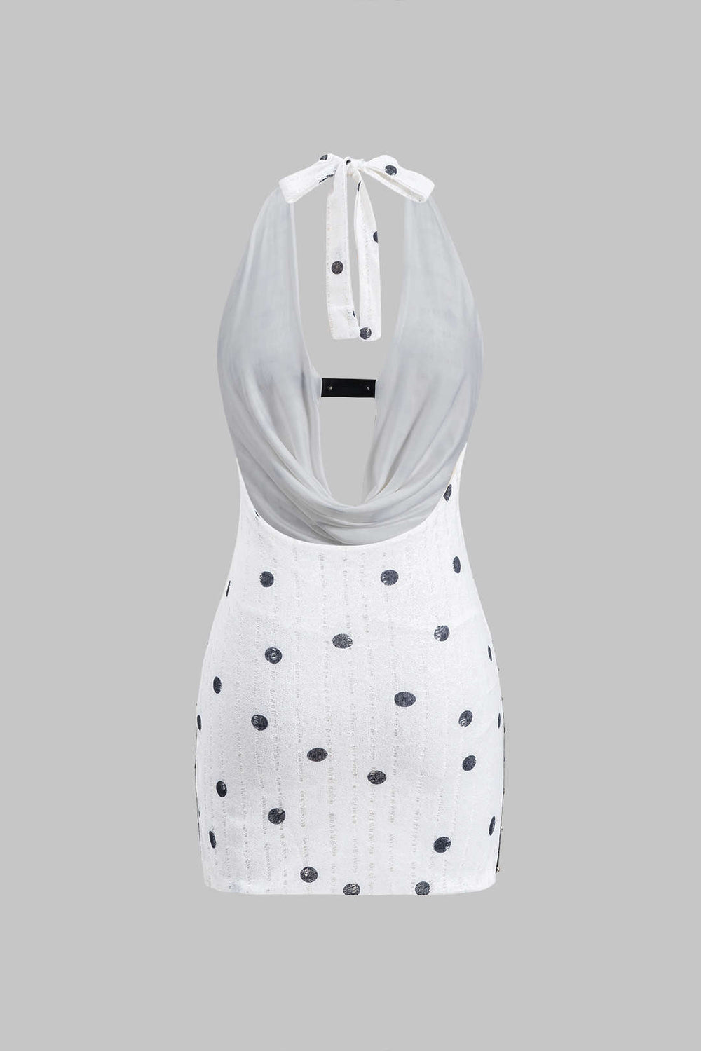 Polka Dots Patroon Kanten Rimpel Halter Nek Tie Up Rugloze Mini Jurk