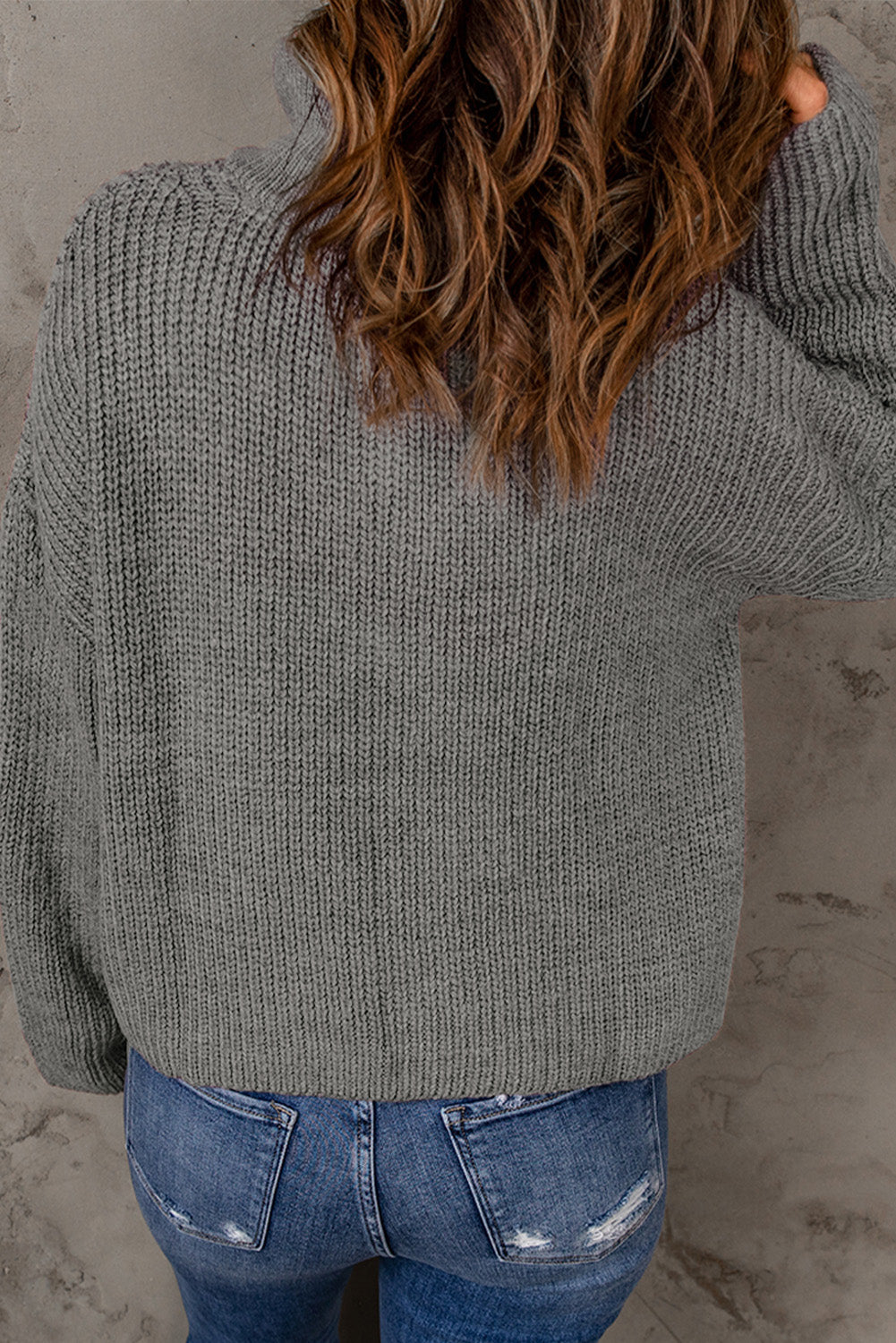 Dames Half Zip Rib-Knit Trui | Verlaagde Schouder | Hoge Hals