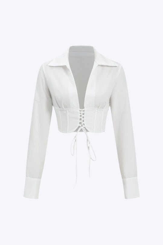 Annabelle - Moderne Vetersluiting Detaillering Dames Langemouwen Shirt