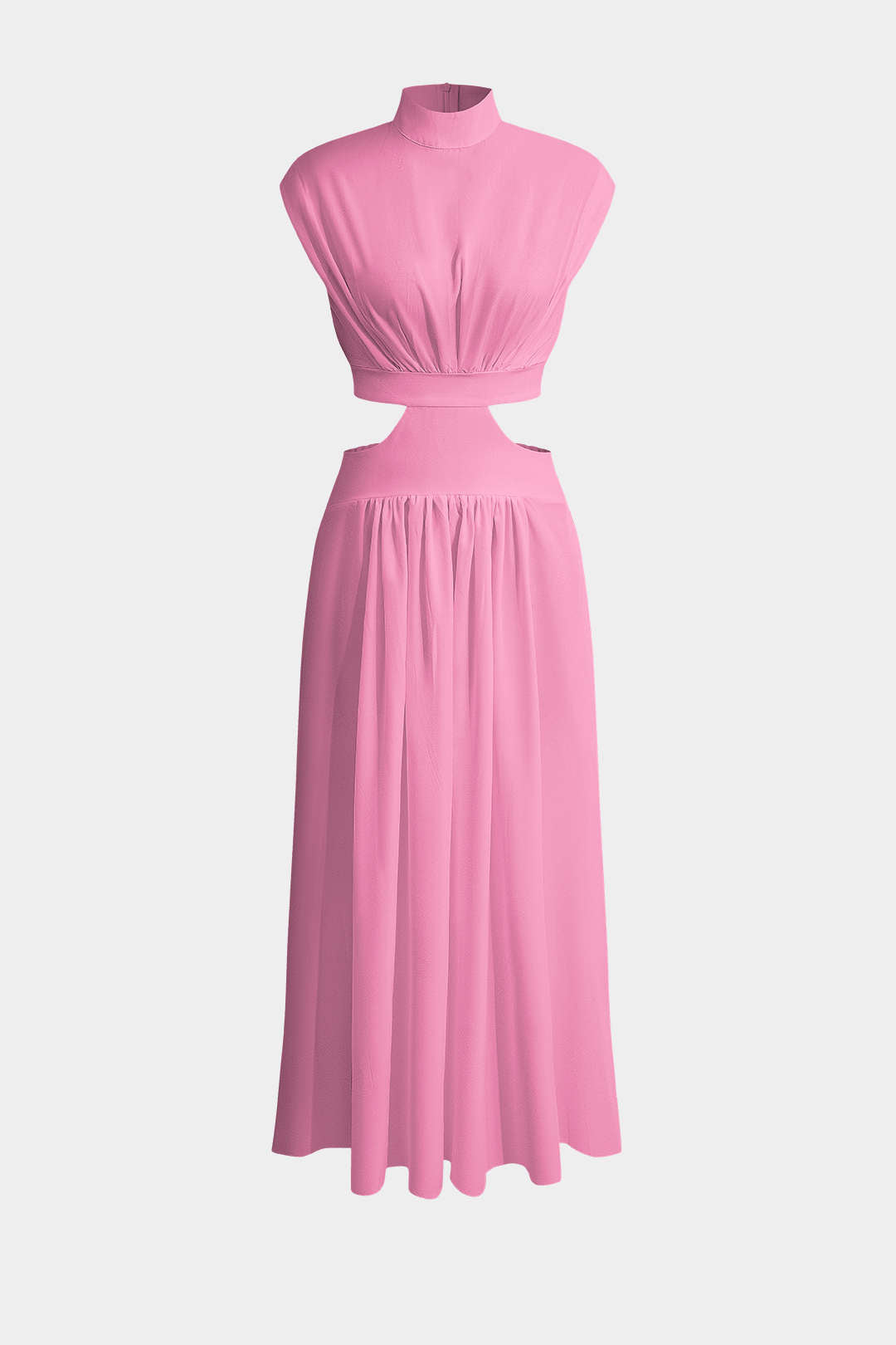 Mock Neck Cut Out Plissé Maxi Jurk