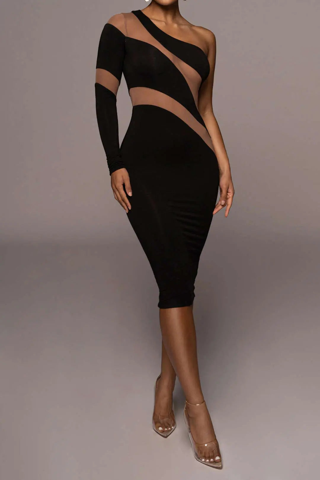 Bridget - Stijlvolle Contrast Mesh Ontwerp Dames Maxi Jurk