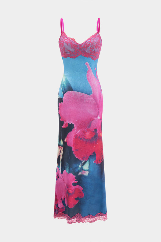 Bloemenprint Patchwork Mouwloze Midi Jurk