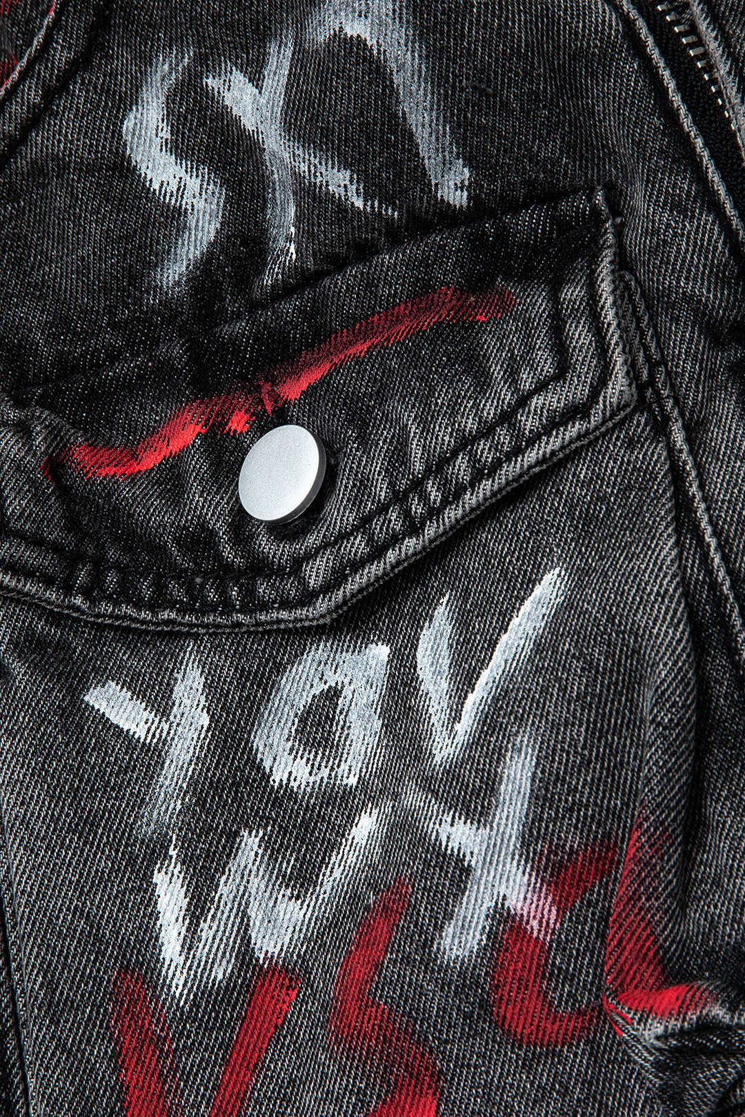 Graffiti Flap Pocket Denim Mini Rok