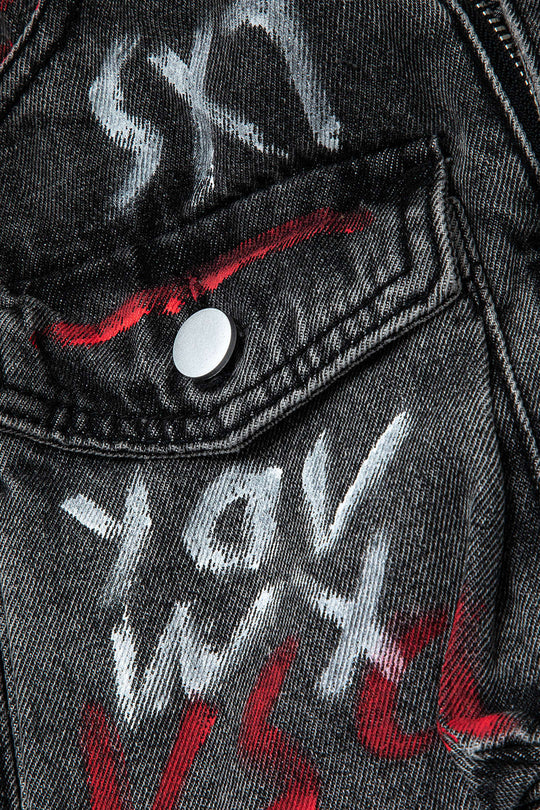 Graffiti Flap Pocket Denim Mini Rok
