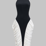 Rugloze Halter Nek Rimpel Mouwloze Midi Jurk