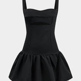 Plissé Cut Out Rits Puff Hem Slip Mini Jurk