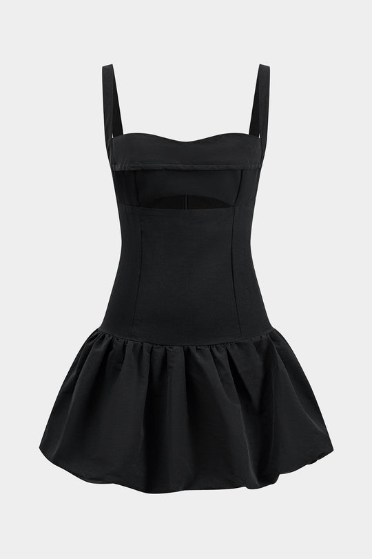 Plissé Cut Out Rits Puff Hem Slip Mini Jurk
