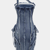 Asymmetrische Franje Denim Mini Jurk