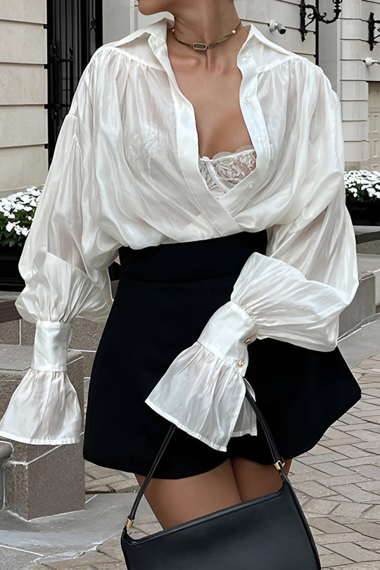 Ysabel - Tijdloze Satijnen Elegantie Dames Langemouw Shirt