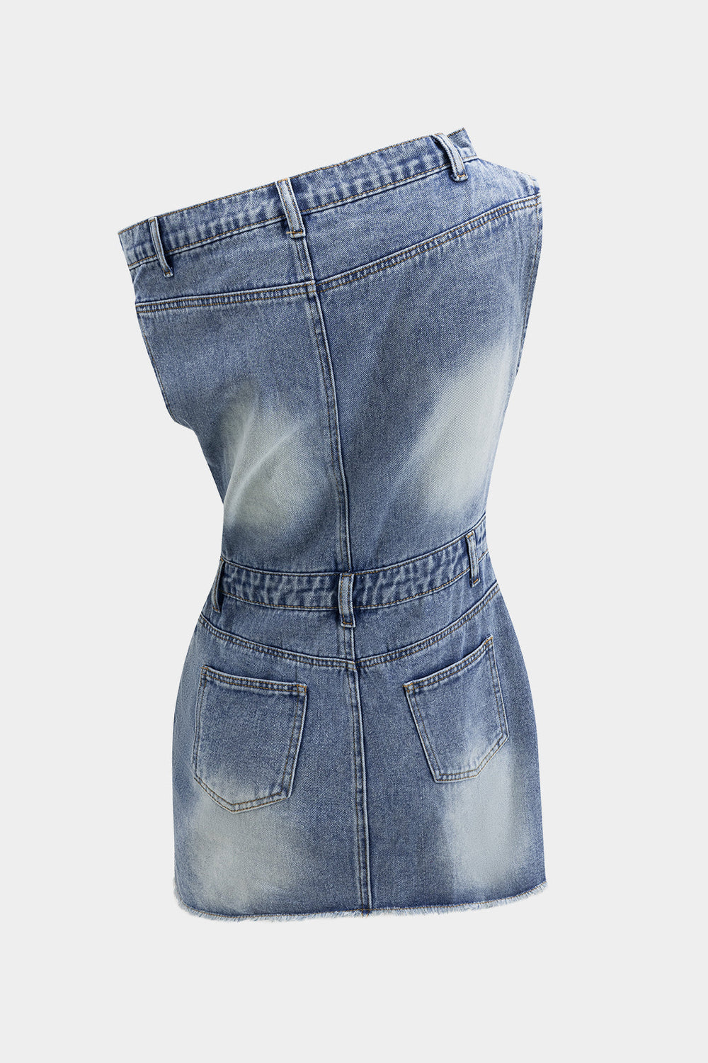 Denim Asymmetrische Halslijn Mini Jurk