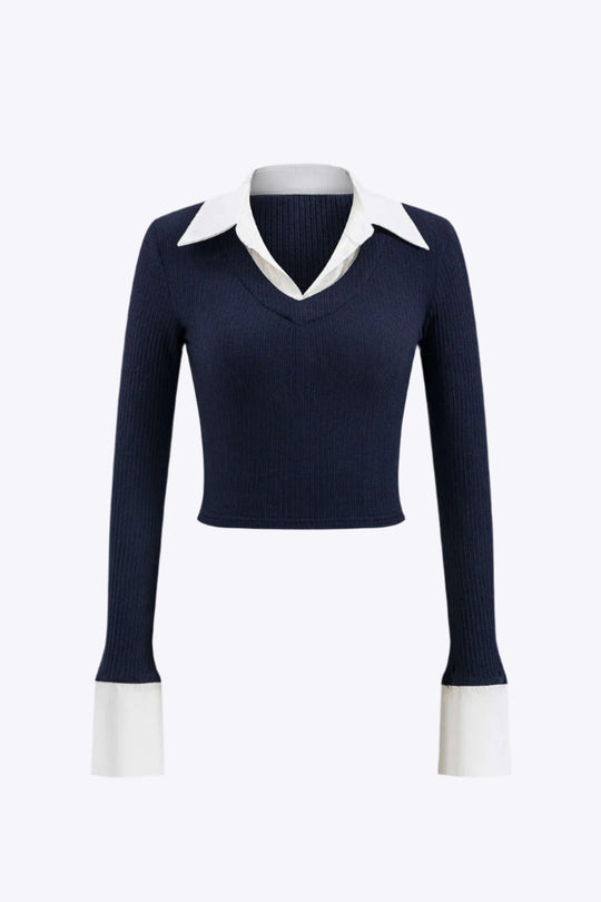 Rhea - Modern Patchwork Design Dames Lang Sleef Shirt