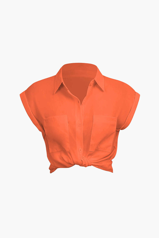 Vittoria - Minimalistische Opgerolde Mouw Geknoopte Zoom Dames Shirt