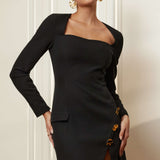 Effen Knop Rits Asymmetrische Mini Jurk