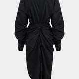 V-hals Rimpel Split Midi Jurk