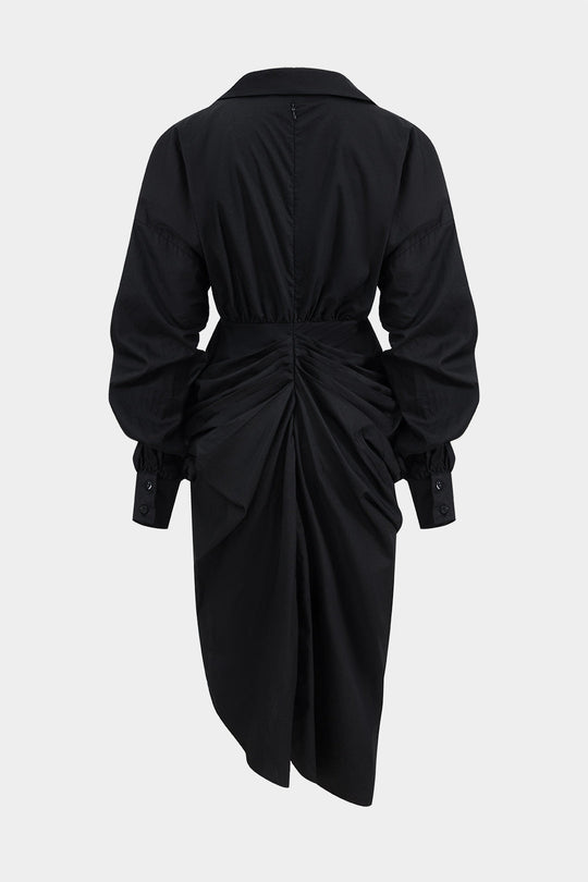 V-hals Rimpel Split Midi Jurk