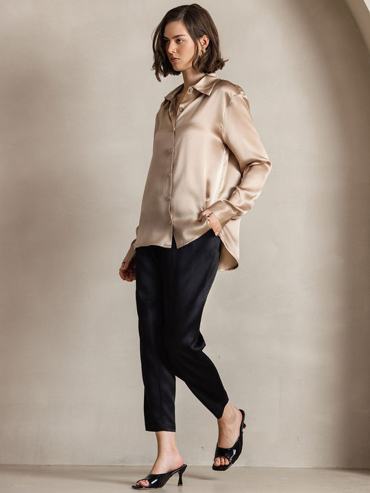 Clemence - Moderne Militaire Chic Dames Overhemd met Revers