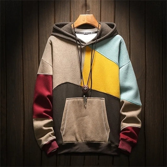 Heren Geometrische Colorblock Hoodie met Kangoeroezak Ontwerp