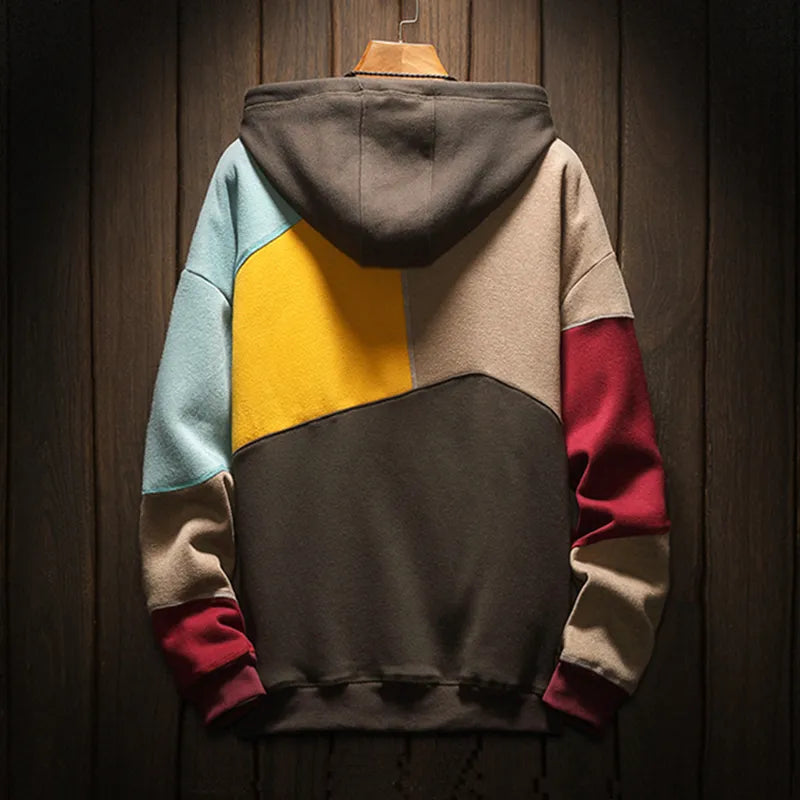 Heren Geometrische Colorblock Hoodie met Kangoeroezak Ontwerp