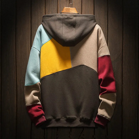 Heren Geometrische Colorblock Hoodie met Kangoeroezak Ontwerp