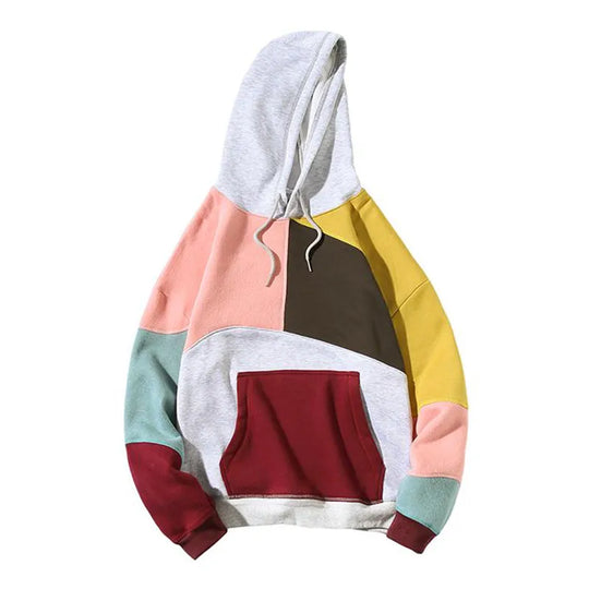 Heren Geometrische Colorblock Hoodie met Kangoeroezak Ontwerp