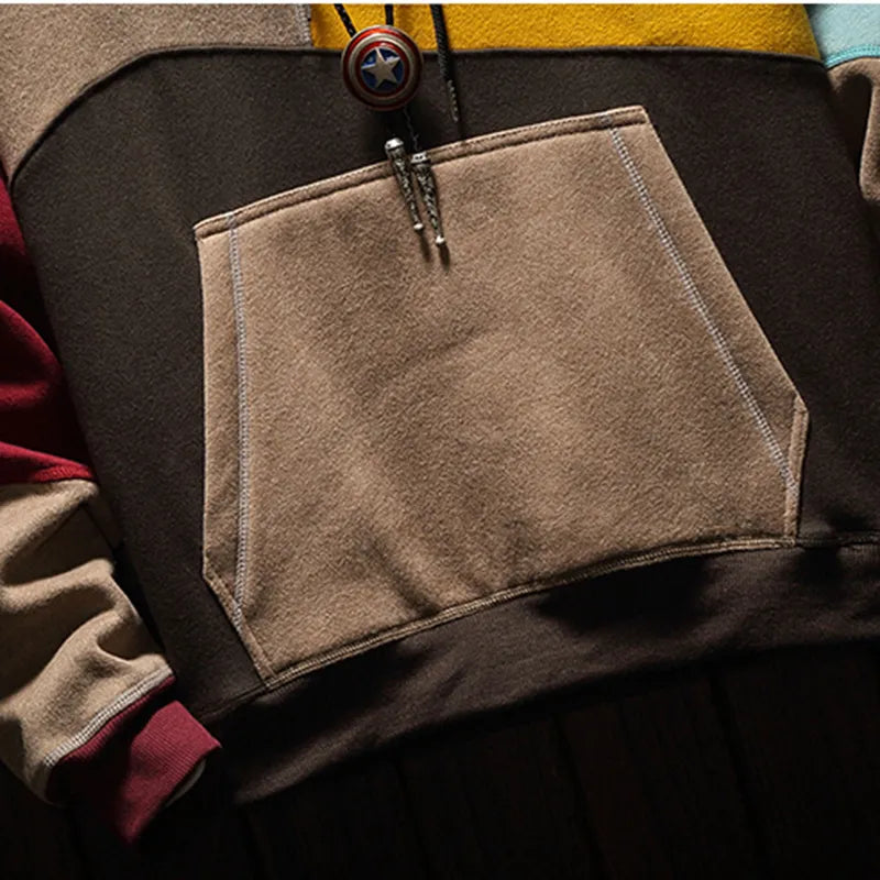 Heren Geometrische Colorblock Hoodie met Kangoeroezak Ontwerp
