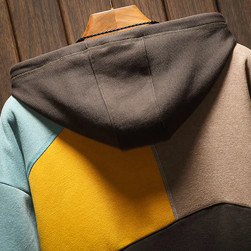 Heren Geometrische Colorblock Hoodie met Kangoeroezak Ontwerp