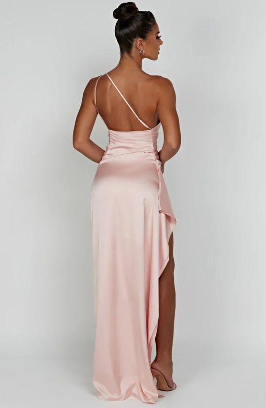 Elara - Luxe Satijnen One-Shoulder Splitjurk