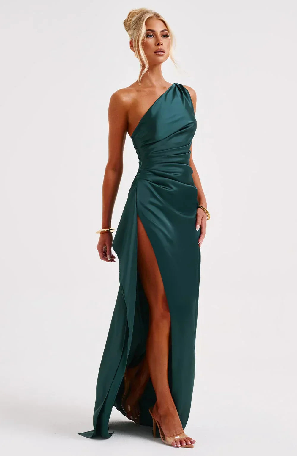 Elara - Luxe Satijnen One-Shoulder Splitjurk