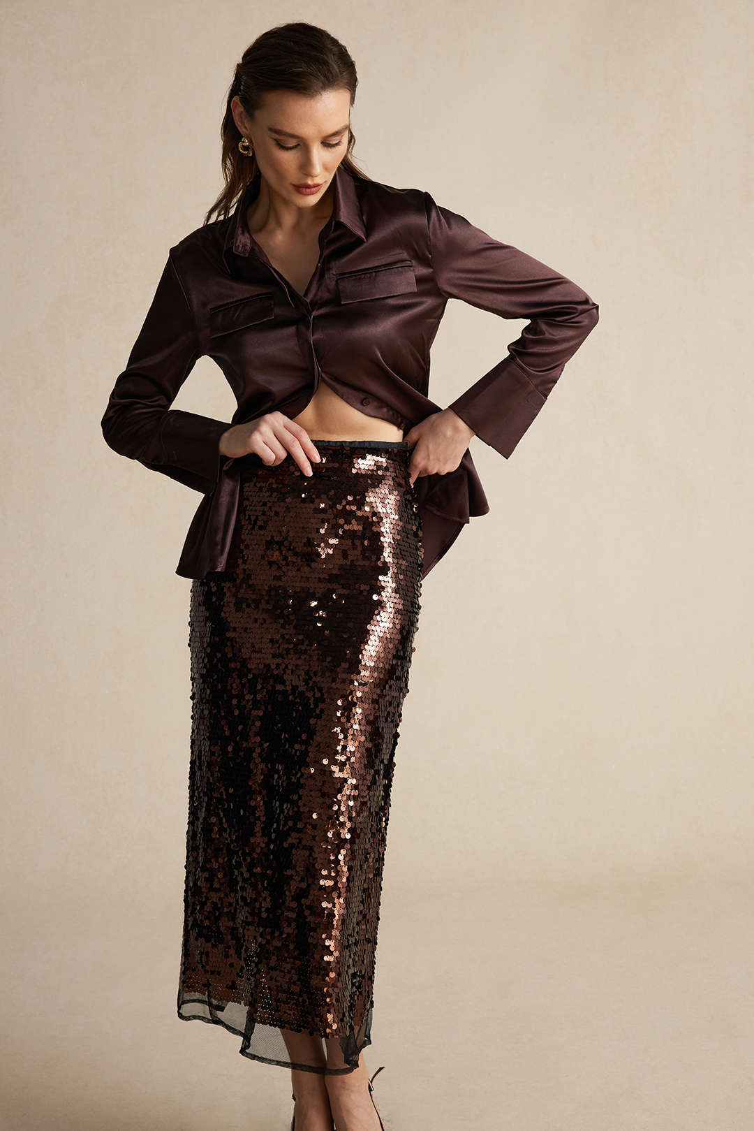 Niamh - Chic Satijn Textuur Dames Langemouw Shirt
