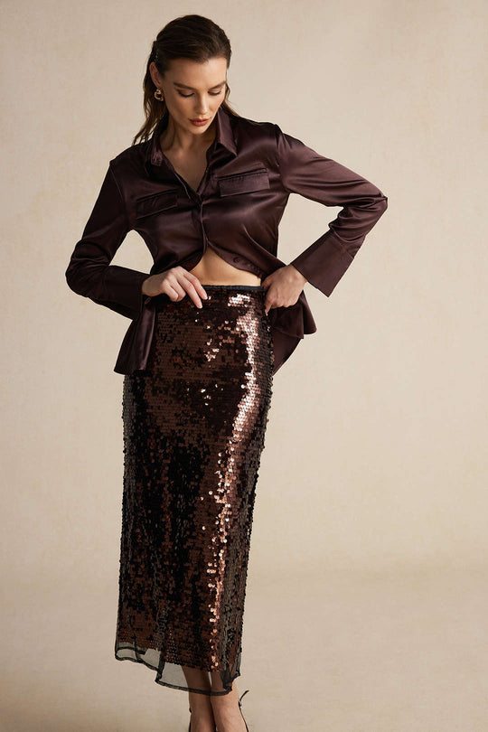 Niamh - Chic Satijn Textuur Dames Langemouw Shirt