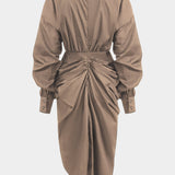 V-hals Rimpel Split Midi Jurk