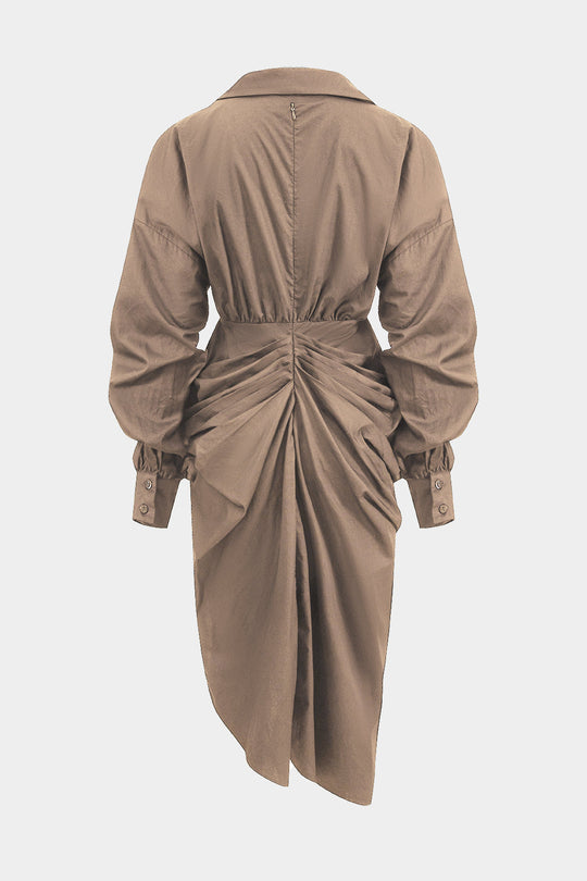 V-hals Rimpel Split Midi Jurk