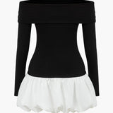 Off Shoulder Patchwork Mini Jurk