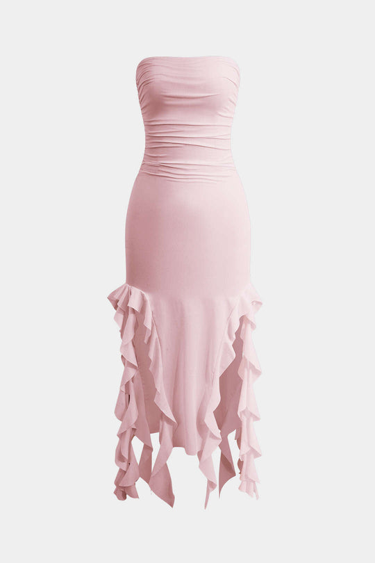 Effen Rimpelrand Rimpel Tube Maxi Jurk