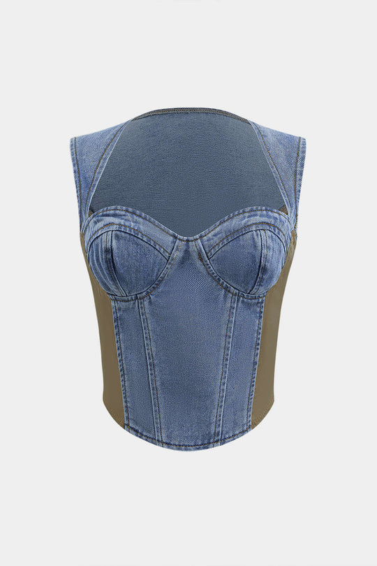 Denim Bustier Patchwork Top