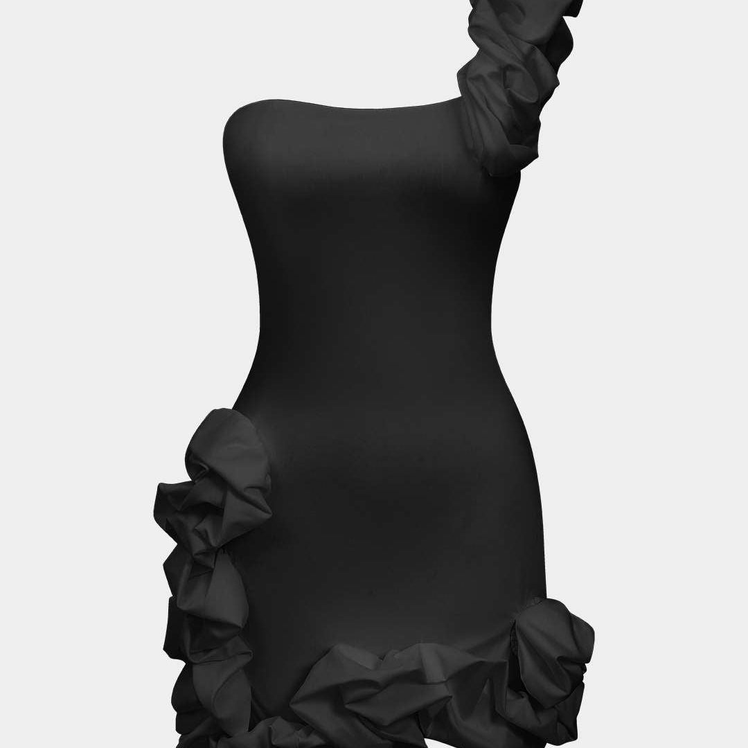 Ruffle One Shoulder Mini Jurk