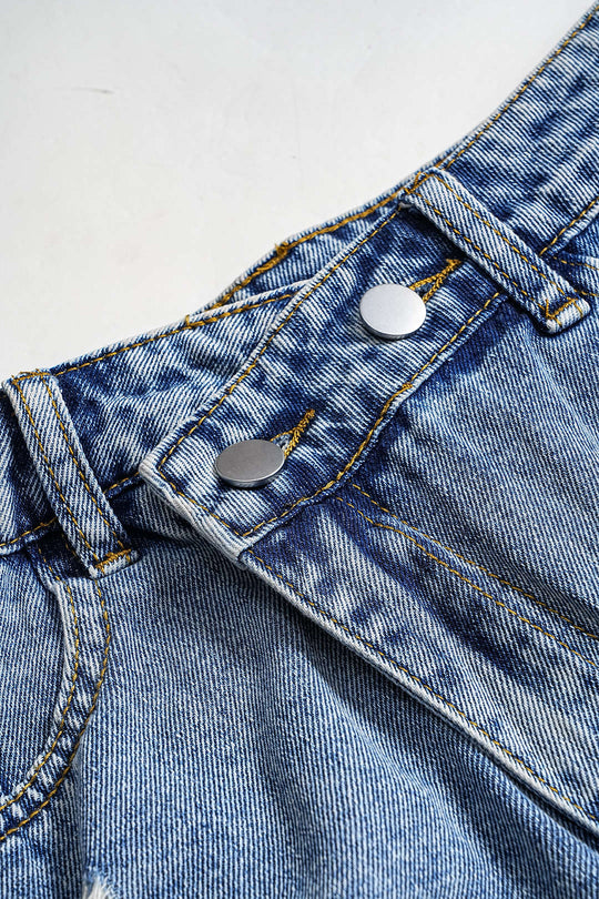 Denim Asymmetrische Gescheurde Knopzak Shorts