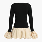 Puff Sleeve Patchwork Lange Mouw Mini Jurk