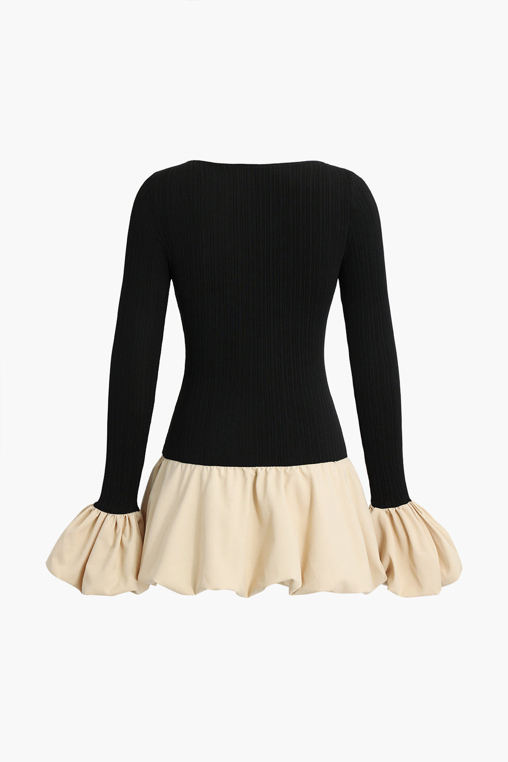 Puff Sleeve Patchwork Lange Mouw Mini Jurk