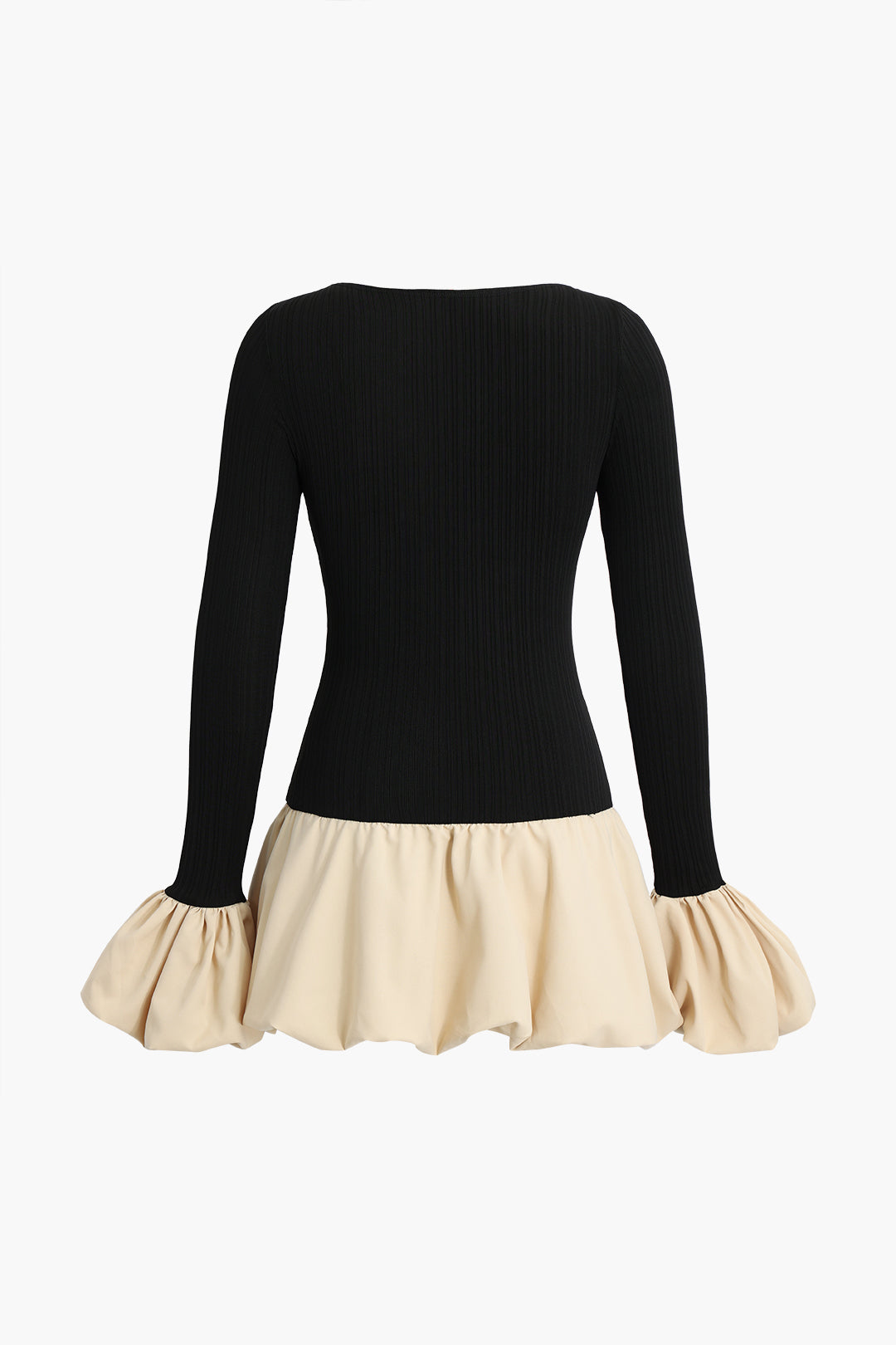 Puff Sleeve Patchwork Lange Mouw Mini Jurk