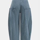 Letter Borduurwerk Denim Streep Knop Pocket Wijde Pijp Barrel Jeans