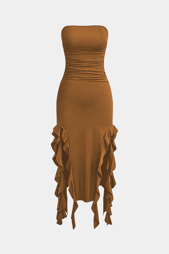 Effen Rimpelrand Rimpel Tube Maxi Jurk