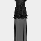 Mesh Patchwork Off Shoulder Strapless Mouwloos Mini Jurk